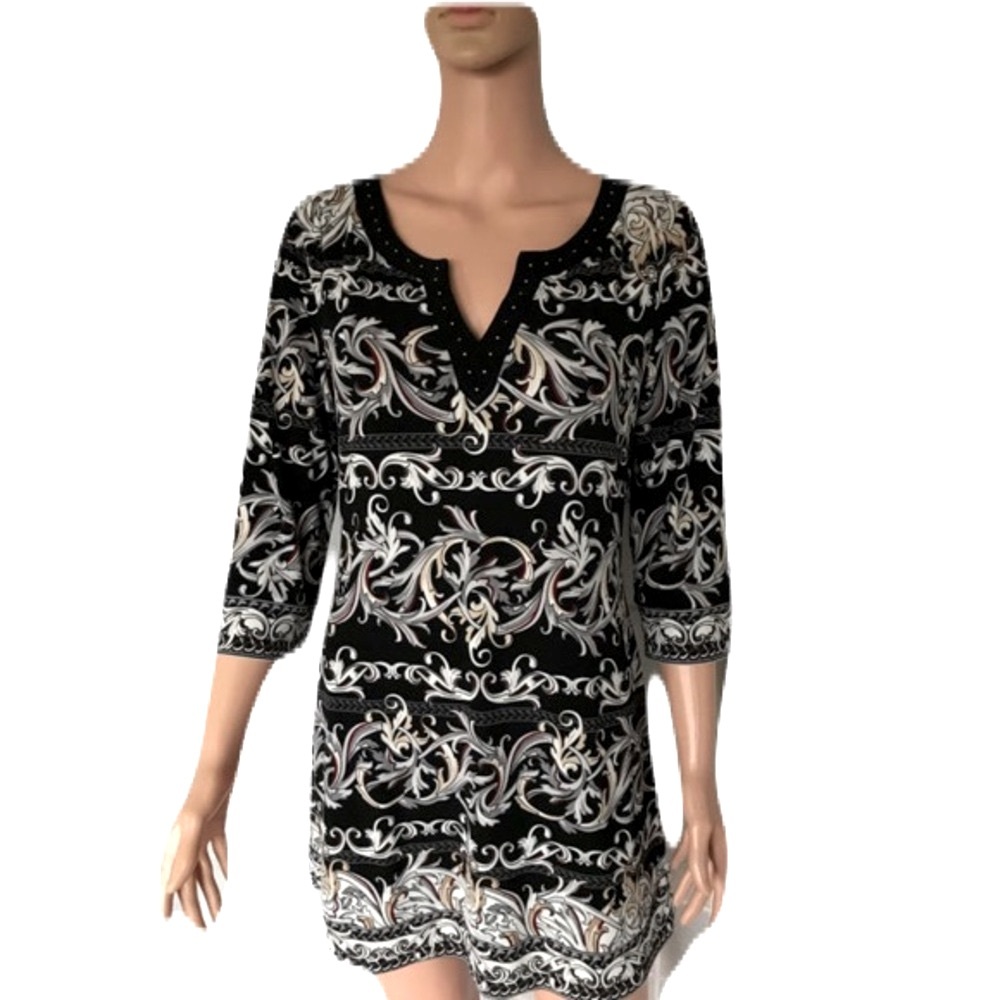 White House Black Market Chic Baroque Print & Flattering Silhouette Tunic Dress